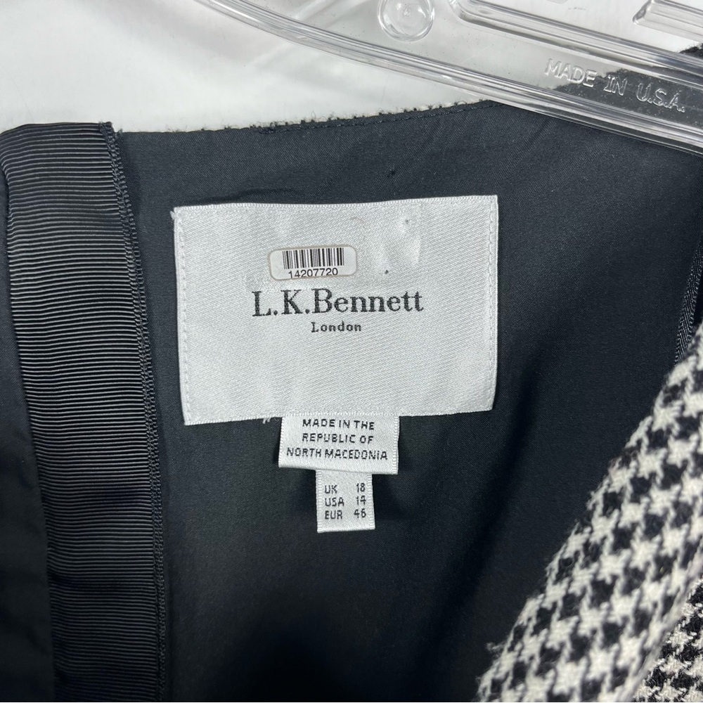 L.K. Bennett Nina Houndstooth Heart Midi Dress Size 14 Two Tone Black White - Picture 6 of 11